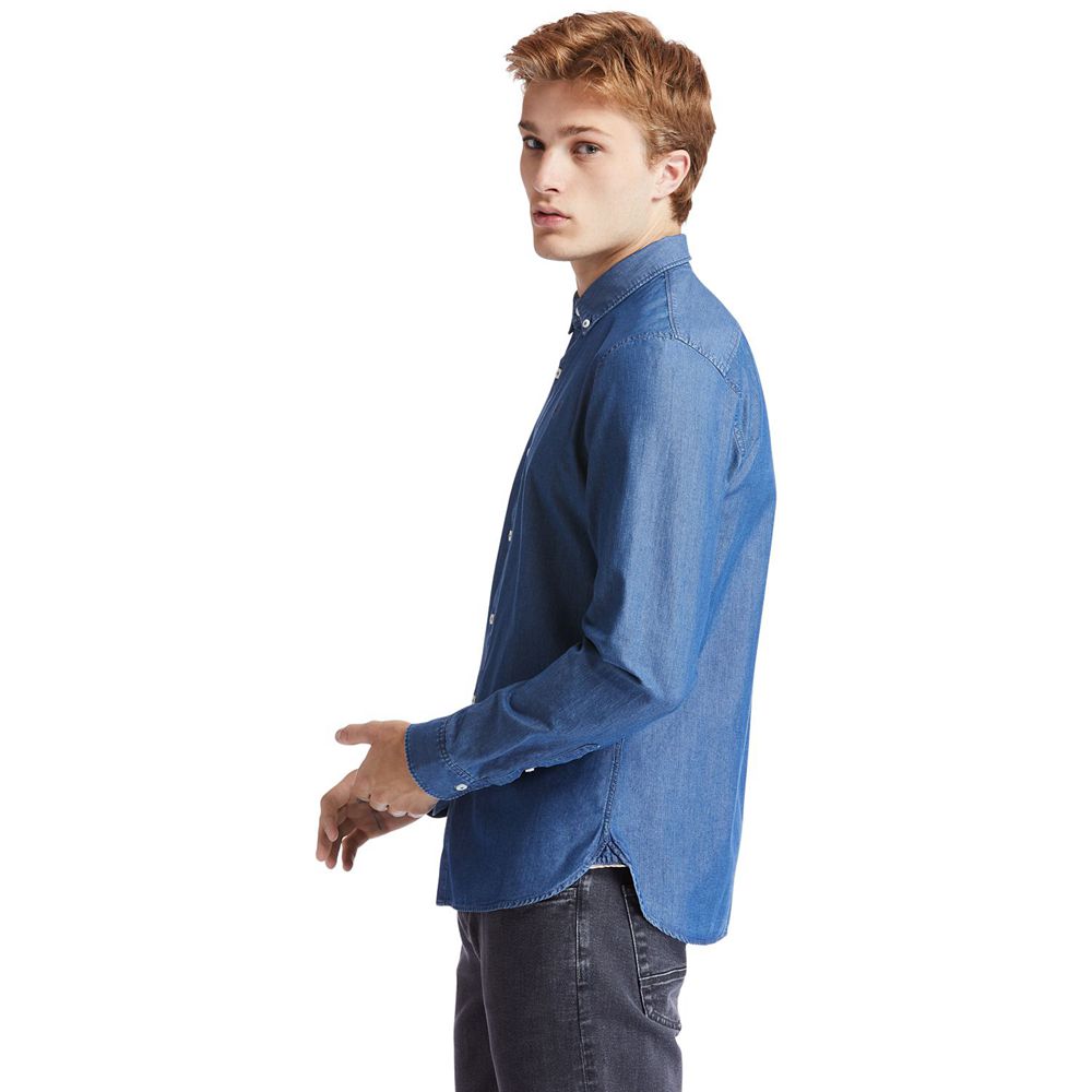 Camisa Timberland Hombre Mumford River Slim-Fit Chambray Azules - Chile ZJL-514629